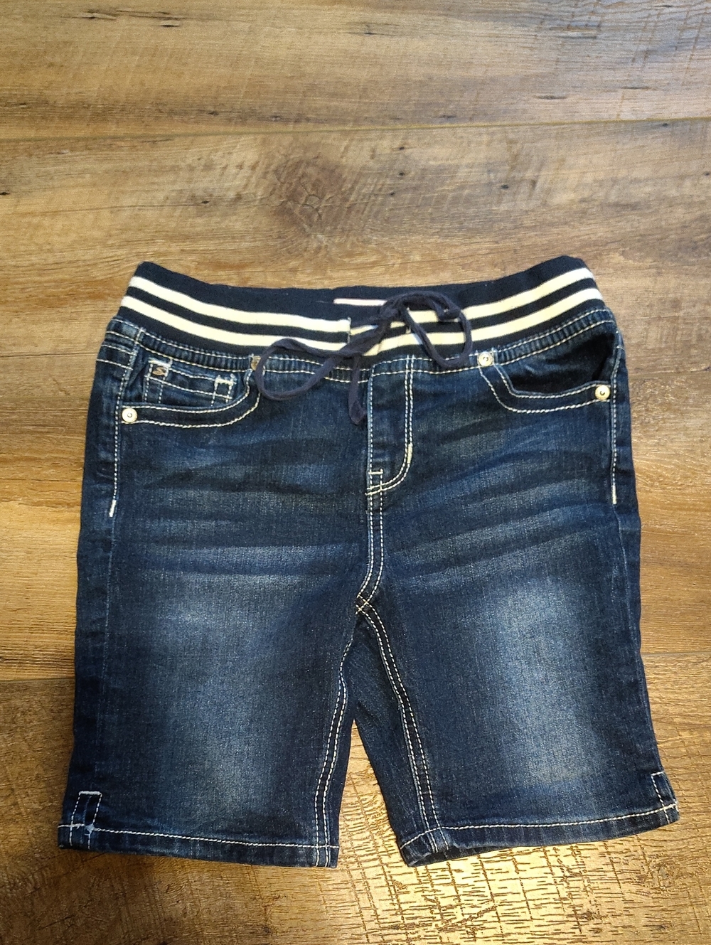 Seven7 Navy Denim Shorts with Striped Elastic Waistband 12